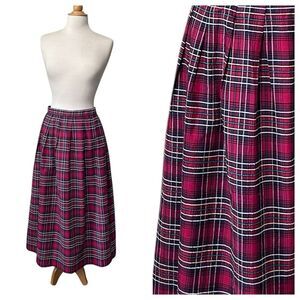 NOS Vintage Carroll Reed Red Plaid Tartan A-line Skirt with Box Pleats - Size 16